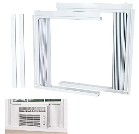 LBG Products Juego de panel lateral y marco de aire acondicionado de ventana, kit de relleno de acordeón de CA, se adapta a la mayoría de aire acondicionado de ventana de 5000 BTU