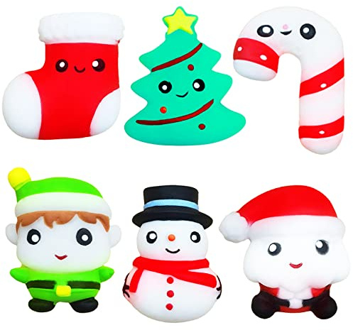 Weihnachten Mochi Squishy Toys Set,6 Stück Kawaii Soft Silikon Toys Anti Stress Spielzeug,Niedlich Squeeze Spielzeug für Kinder,Stressabbau Squishy für Kindergeburtstag,Party Gastgeschenke