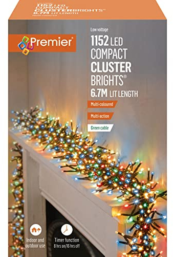 ClusterBrights Compact 1152 LED Lights 6.7m Multi Action Timer Function - Multi Coloured