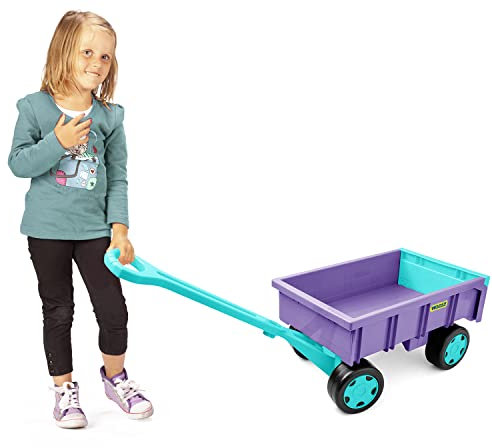 WADER Bollerwagen, Handwagen bis 60kg, Schubkarre mit beweglicher Anhängerklappe, Ab 1 Jahr, violett-türkis
