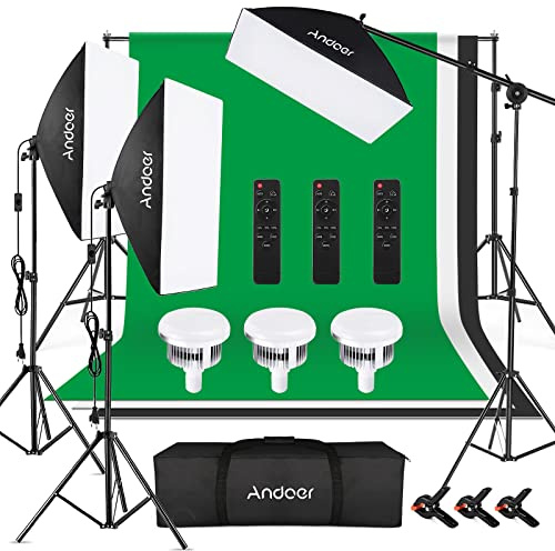 Andoer Studio Photography Light Kit, Softbox Light Set, Backdrop Stand Carry Bag for Studio Ritratto Product Photo Live Streaming Video Recording