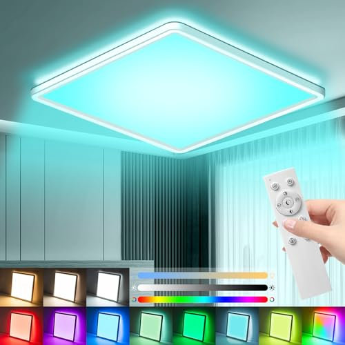 Sentasi 24W LED Dimmbare Deckenleuchte mit Fernbedienung,7 RGB Farbwechsel,3000K/4000K/6500K Farbtemperatur Einstellbar,3200LM Ultra-dünne Deckenleuchte,Geeignet für Schlafzimmer/Wohnzimmer,etc.