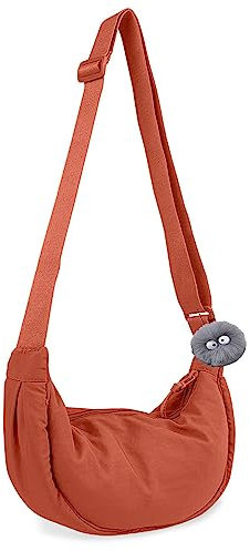 Crossbody Bag Damen, Halbmond Bauchtasche Damen Stylisch, Halfmoon Crossbody Umhängetasche Damen Mittelgroß, Y2k Accessoires Nylon Sling Bag Damen, Verstellbarer Schultergurt Shoulder Bag (orange)