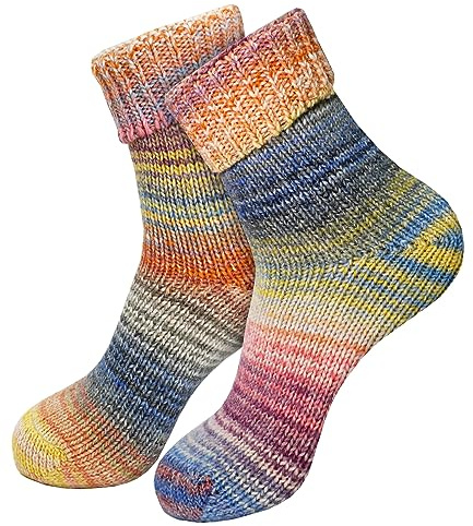 dunaro 2 Paar gestrickte Norweger-Socken Wollsocken Wintersocken kuschelig warm Damen Herren (2 Paar / 39-42 Pastell)