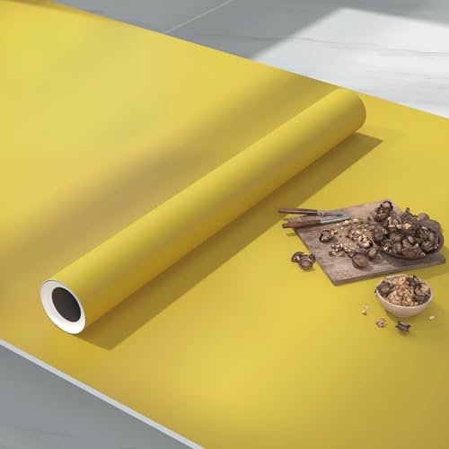 VIOPVERY Peel and Stick Wallpaper 40cmx500cm Plain Yellow Self Adhesive Vinyl Wrap for Kitchen Worktop, Bedroom Furniture - Thick Sticky Back Plastic Covering Stickers Decor