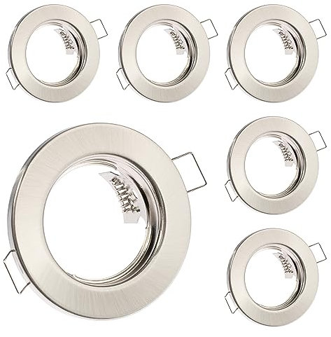 LUMILED 6x Einbaustrahler feste flach Spots für LED oder Halogen Einbauleuchten Einbaurahmen rund stahl Einbauspots Downlight Taupe
