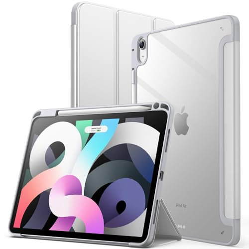 JETech Hülle für iPad Air 11 Zoll M3/M2 (2025/2024), iPad Air 5/4 (10,9-Zoll, 2022/2020, 5./4.) mit Stifthalter, Klare Transparente Rückseitenschale Dünner Ständer Tablet Schutzhülle (Silber)