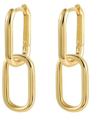 ALEXCRAFT Boucles d'oreilles Femme Or Argent 925 Boucles d'oreilles Design Rectangulaire Boucles d'oreilles Pendantes Femme Or Bijoux