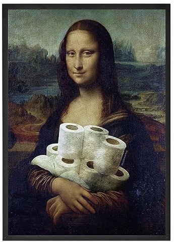 Affiche Mona Lisa papier toilette - Made In France - Tableau décoration murale - Cadeau Anniversaire Humour toilette original rigolo (A4 (21 x 29,7 cm), Sans cadre)