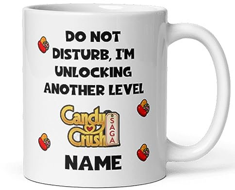 Confidently Quirky - Personalised Candy Crush White Mug, Candy Crush Level, Birthday For Dad, Birthday For Mum, Candy Crush Gamer, Mobile App Games