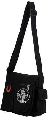 Kunst und Magie Damen Baum der Liebe Hippie Handtasche Goa Tasche mit Schulterriemen Lebensbaum, Farbe:Black/Schwarz