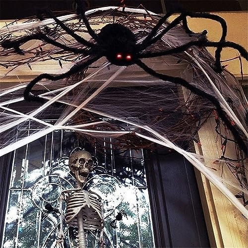 Halloween Spinnen Dekoration, Riesen Spinne Halloween Deko, Realistische Haarige Spinne, Gruselige Haarspinnen Gartendeko Requisiten für Party, Spukhaus etc (Spinne + Spinnenseide, 30cm)