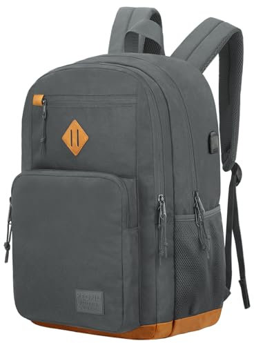 KEOFID Classic School Backpack for Boys and Girls Teenager, Travel Bag for Men and Women, Anti theft laptop Backpack with USB Charging Port for College(Grey 19inches)