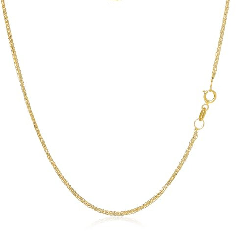 Rodium - Goldkette Damen 585 Echtgold, 585 Gold Kette ohne Anhänger, Spiga Weizen Goldkette 45 cm Länge, 0.80 mm Breit, Panzerkette mit Schmuck Geschenbox