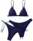 Damen Bikini Set Sexy Bikini Dreiteiliger Badeanzug Einfarbig Bikini Badeanzug mit Dreieck Cup Spaghetti-Träger Push Up High-Cut Gepolsterte Bikini Badeanzug Marineblau S
