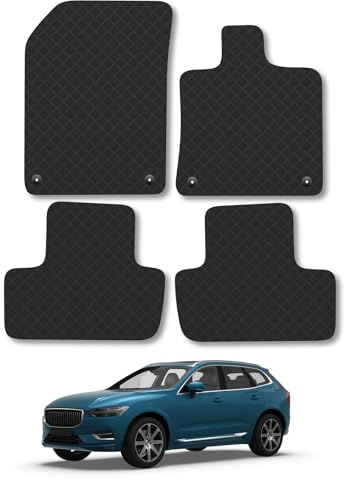 Volvo XC60 [4 Clips] (2017+) Rubber Car Mats Accessories Tailored Fit Compatible Accessory Waterproof Protection Non-Slip Floor Mats Full Coverage Durable Front Rear Set Coverage with Clips