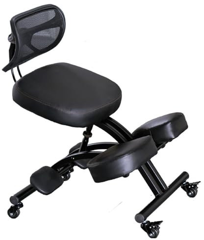 ZENFEKU Ergonómico para Oficina con Soporte para la Espalda, Altura y ángulo Ajustables, con Rodilleras de Vinilo Dobles para Oficina en casa, Mejora la Postura, Negro