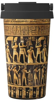 Taza de café con estampado de jeroglíficos de Egipto, 455 ml, taza de café a prueba de fugas con tapa, termo de café, para regalo o uso diario