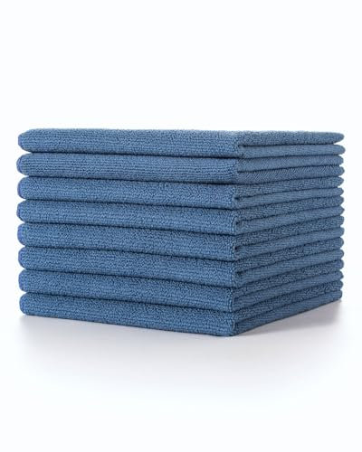Lumimi Cleaning Cloth 8 Piece Microfiber Ultrafine Very Thick Wiping Drying Well Durable Reusable Size 15 x 15 Blue, Pack of 8