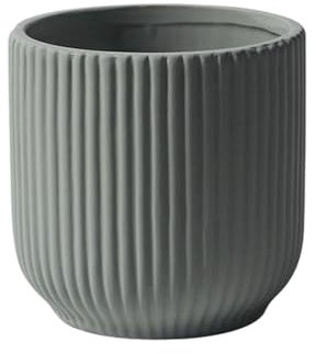 Fioriera in Ceramica Scanalata Rotonda Con Foro Di Drenaggio, Design Moderno A Strisce Per Interni Ed Esterni Vaso Per Piante Per Finestre Dell'home Office E Decorazioni Per Esterni (Verde,14cm)