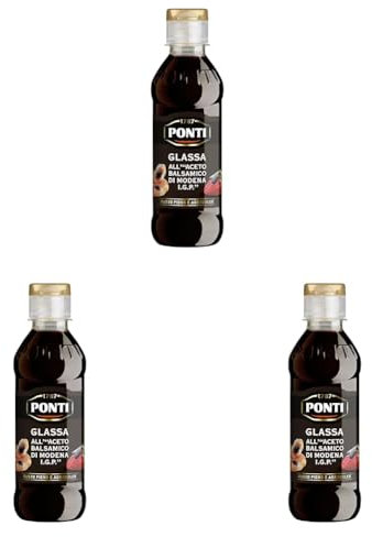Ponti, Glassa all'Aceto Balsamico di Modena I.G.P., Ideale per Tutte le Ricette, Gusto Pieno ed Agrodolce dall'Acidità Moderata, 100% Made in Italy, Set da 250 g (Confezione da 3)