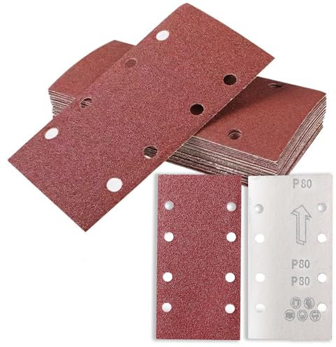 Sandpaper for Electric Sander Sander Pads Sanding Sheets 80 Grits 30 Pcs 93 x 185mm Electric Sander Pads Sanding Pads Square Hook and Loop Sandpaper 8 Holes Polishing Rust Removal Fit Sander