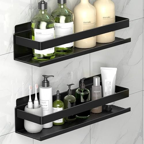 YESENT aluminum shower rack 2-pack 30cm, stick-on bathroom rack, thickened and sturdy bathroom storage rack wall-mounted, no punching and no drilling installation methods(2 layers 30cm)