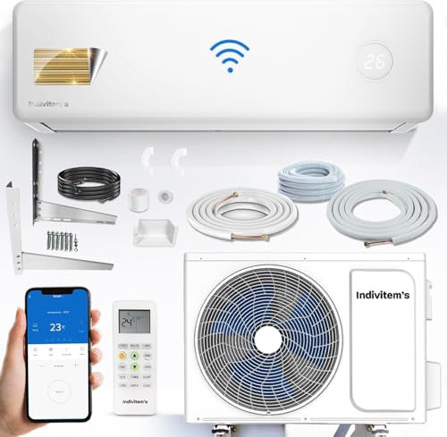 Klimanlage Split Klimagerät Set Air Conditioner mit Heizfunktion 12000 BTU A++ WiFi/App-Steuerung Desinfektion Auto Ionisator inkl. Montagematerial Vorgefüllt R32 (Split 12000 BTU/h / 3500 Watt)