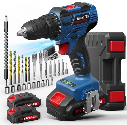 FAHEFANA Avvitatore a Batteria Brushless, 60Nm 20V Trapano Avvitatore Batteria, 2 Batterie, Trapano Elettrico 2 Velocità, 25+1 Coppia Trapano Senza Fili, 25 Accessori, Luce LED, Per Vite, Foratura