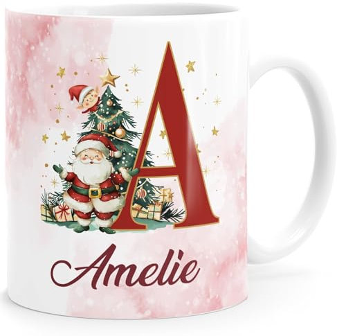 SpecialMe® Tasse Weihnachten Buchstabe Initiale Weihnachtsmann personalisiert Name persönliches Geschenk weiss standard