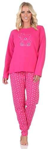 Normann Niedlicher Damen Pyjama Schlafanzug Langarm mit süßem Teddy-Motiv und Punkten