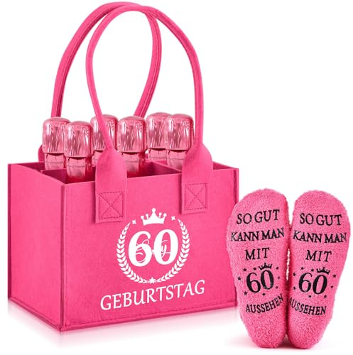 Jadive Prosecco Flaschentasche Frauen Filz für 6 Flaschen, 50 Geburtstag | Lustige Geschenke für Frau, Muttertag, Mutter, Weihnachten, Filztasche, Socken, Flaschenträger, Einkaufstasche