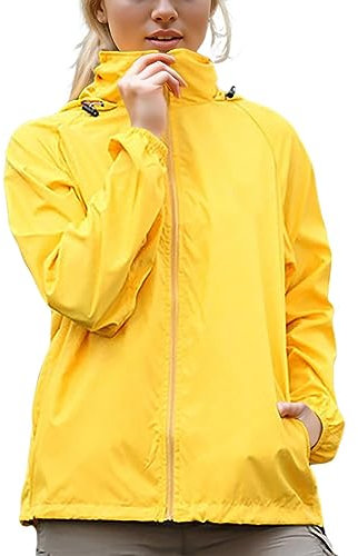 Coupe Vent Femme Impermeable Veste De Pluie Avec Capuche Légère Séchage Rapide Couleur Unie Léger Manteau de Pluie Sport Montagne Fermeture éClair Fine Respirant Veste Pour Voyage Camping Randonnée