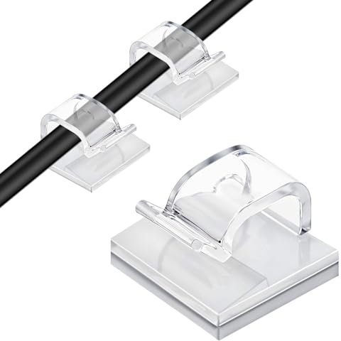 Tyqour 60PCS Self Adhesive Cable Clips Holders for Wire Management, Cable Holder Clips White Strong for Wall, Desk, TV, Pc, Ethernet, String Lights