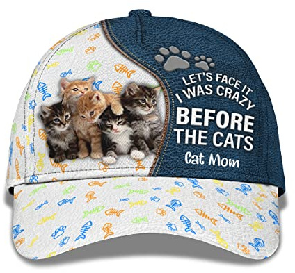 Let's Face It I was Crazy Before The Cats Tier Katze Fischgräte Damen Herren Basecap Atmungsaktiv Baseballmütze Verstellbar Outdoor Hut Für Sport Draussen Reisen