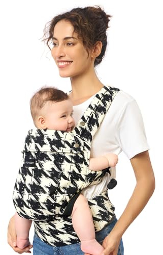 Momcozy Babytrage 100% Baumwolle ab Geburt, Kariertes Muster | Ergonomische M-Position, X-Rücken & EVA-Lendenstütze, 3,2–20 kg, 0–24 Monate, Waschbar, Taillengurt 64-127cm