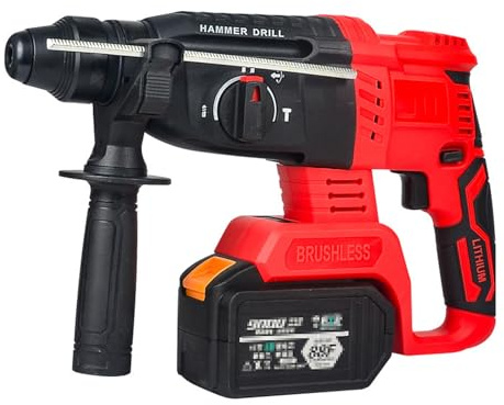 Electric Hammer Drill 860W, 3900 RPM Variable Speed, Corded with 360° Rotating Handle and Depth Gauge Chuck for Drilling Brick, Wood, Steel, Concrete, Masonry