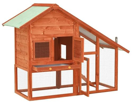 Kaninchenstall aus Massivholz (Tanne) 140x63x120 cm - Robustes Gehege mit Stahldraht & wasserbasiertem Finish - Sicherer Lebensraum für Kleintiere wie Kaninchen & Meerschweinchen