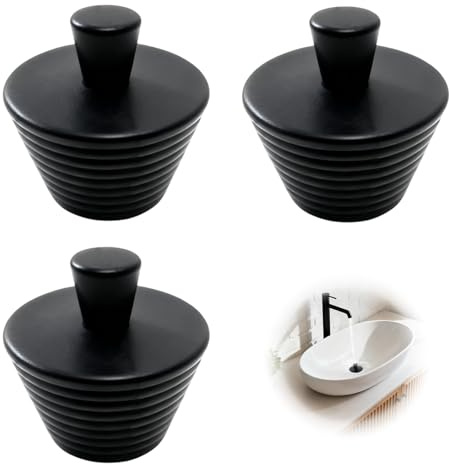 3 Stück Universal Abflussstopfen Silikon, Badewannenstöpsel, Konisch Stöpsel Spülbecken für Badewanne, Küche, Dusche und Waschbecken, Wasserstöpsel (Schwarz)