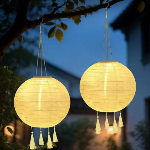 Nzkeuf Solar Lampions Außen Wetterfest, 2 Stück 25 CM Solarlampen für Außen, Lampions Solar Außen, Wasserdicht Solarlampions für außen Hängend, für Draußen, Garten, Hof, Hochzeit