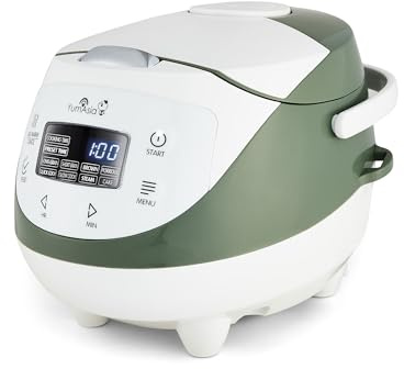 Yum Asia Panda Mini Cuociriso con Ciotola in Ceramica Ninja e Advanced Fuzzy Logic (3,5 tazze, 0,63 litri) 4 Funzioni di Cottura del Riso, 4 Funzioni Multicooker, Display LED (Bianco e verde salvia)