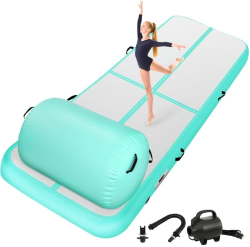 KIKILIVE Air Matte Track mit Air Roll, 3m Aufblasbar Tumbling Matte | Inkl. 600W Luftpumpe, 60h Luft, Doppelwand PVC, Tragetasche, für Yoga, Turnen, Gymnastik, Cheerleading, Tanzen