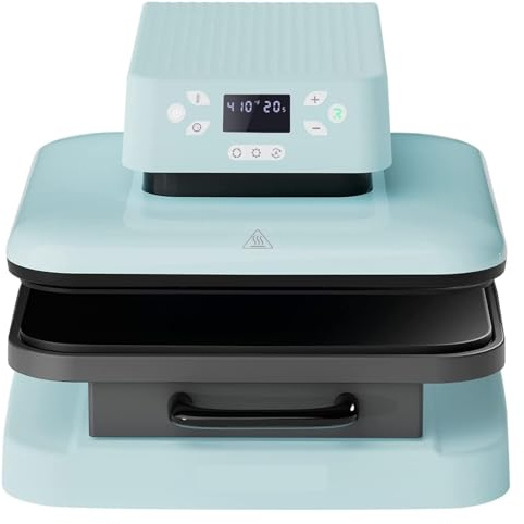 Máquina automática de prensado en caliente 15x15 pulgadas, plancha a presión for sublimación vinilo HTV for circuito camisetas 1500w Personalización de bricolaje(Light blue)