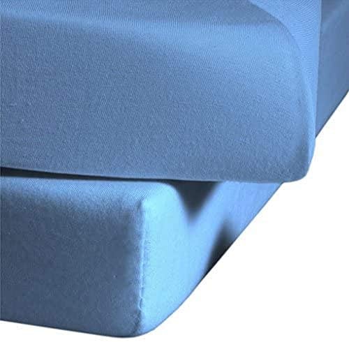 fleuresse Jenny C klassisches Jersey-Spannlaken, 100% Baumwolle, mit praktischem Rundumgummi, Fb. Mittelblau, Größe 120 x 200 cm, auch passend für 110/130 x 200
