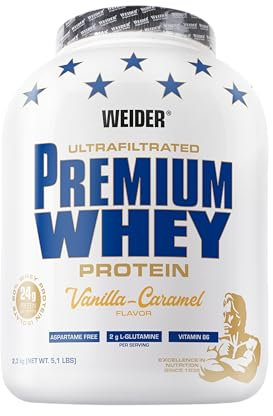 Weider Premium Whey Protein Pulver - Hoher Proteingehalt, wenig Kohlenhydrate & wenig Fett mit L-Glutamin und Vitamin B6-2,3kg - Vanilla-Karamell