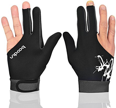 Elastische 3-Finger-Handschuhe für Herren und Damen, Lycra, für Billard-Shooter, Carom, Pool, Snooker, Queue, Sport, rechts oder links, Schwarz / Grau, Größe L