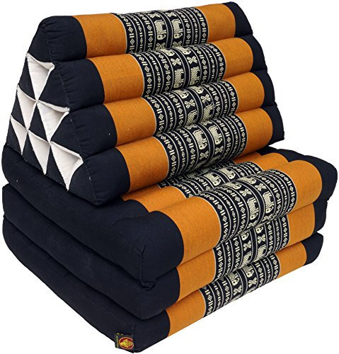 GURU SHOP Thaikissen, Dreieckskissen, Kapok, Tagesbett mit 3 Auflagen - Schwarz/orange, 30x50x160 cm