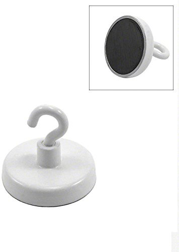Ferrite White Painted Clamping Magnet with M4 Hook for Hanging, Holding or Displaying Items - 32mm dia - 7.3kg Pull