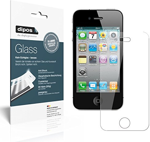 dipos I 2X Displayschutz klar passend für Apple iPhone 4 / 4S Schutzfolie 9H Anti-Shock