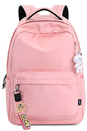 FANDARE Sac À Dos Femmes Cartables Scolaires avec USB Élève Adolescent Sac d'école Loisir Filles Sacs de Voyage pour 15,6 Pouces Ordinateur Bagages Randonnée Décontracté Knapsack Polyester Rose